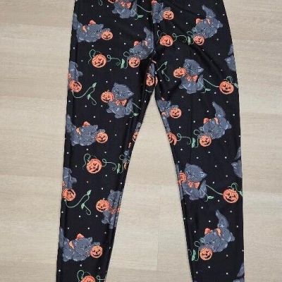 Sourpuss Black Cats Jack-O-Lantern Pumpkin Leggings Halloween Size XL Free Ship